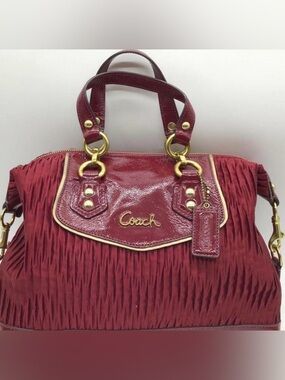 Coach Red Pleated Leather Ashley Shoulder Bag with Gold Hardware